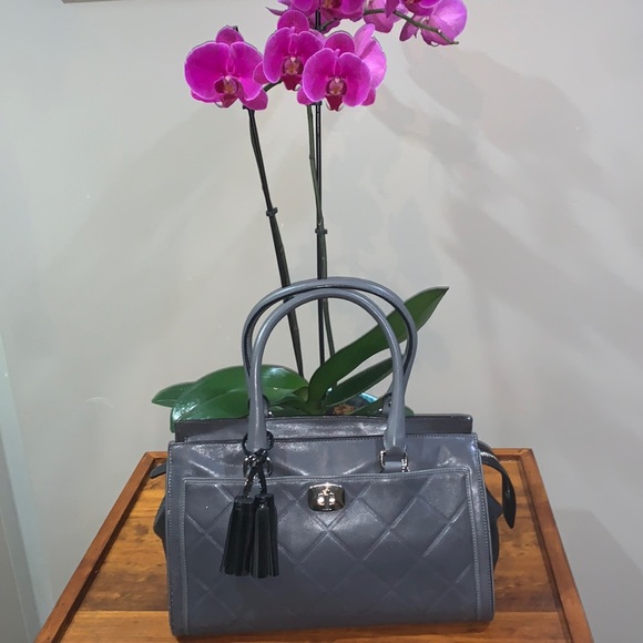 Coach Chelsea Carryall Gray Leather Turnlock Double Handles Satchel Shoulder Bag - Picture 3 of 10